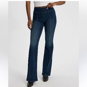 NEW Express Mid Rise Dark Wash Center Seam Pull-on '70s Flare Jeans Size XL